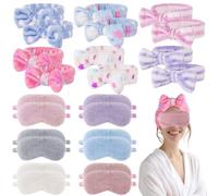 Kronabelle Juego de 24 máscaras de felpa para fiestas de pijamas, máscaras de ojos y diademas con lazo para adolescentes y mujeres, máscaras suaves para dormir de spa, bandas elásticas para el cabello