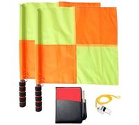Kronabelle Juego de tarjetas rojas y amarillas para árbitro de fútbol, incluye banderas oficiales de dos caras y silbato de acero inoxidable con cordón amarillo, tarjetero de PVC, equipo de