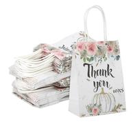 Kronabelle Paquete de 60 bolsas de papel kraft blancas con asas, diseño floral "Thank You", 8.1 x 5.8 x 3.1 pulgadas, resistentes para fiestas y regalos