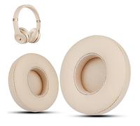 Krone Kalpasmos Almohadillas de repuesto para auriculares Beats Solo 2 y 3 inalámbricos/con cable, cojín para las orejas de piel de proteína de alta calidad con kits de espuma viscoelástica, excelente comodidad y fácil de instalar, color dorado satinado