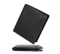 KRONIFY Cartera para Hombres | Billetera de Cuero Genuino con Protección RFID | Formato Horizontal | Compartimento para Monedas | 8 Compartimentos para Tarjetas | Caja de Regalo | Nappa Negro/Naranja