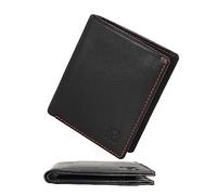 KRONIFY Cartera para Hombres | Billetera de Cuero Genuino con Protección RFID | Formato Horizontal | Compartimento para Monedas | 8 Compartimentos para Tarjetas | Caja de Regalo | Nappa Negro/Rojo