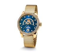 Kronsegler Morgenstern - Reloj de pulsera automático para mujer, color dorado y azul con correa milanesa