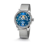 Kronsegler Reloj automático Morgenstern para mujer, acero azul, caja plateada con circonitas, esfera azul, cristal de zafiro, acero inoxidable, Pulsera