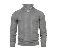 KRONSTADT KSCable - Jersey de media cremallera para hombre de mezcla de algodón con cuello alto | Jersey de punto para hombre, Lt Grey Mix, XL