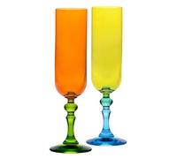 Krosno - Copas de Colores para Champán y Prosecco - 2 x 220 ml - Colección Bubble - Naranja y Amarillo - Cristal sin Plomo - Pintadas a Mano