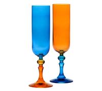 Krosno - Copas de colores para champán y prosecco - 2 x 220 ml - Colección Bubble - Naranja y azul - Cristal libre de plomo - Pintadas a mano