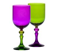 Krosno - Copas de Vino Tinto y Blanco de Colores, Mocktails y Agua - 2 x 300 ml - Colección Bubble - Verde y Violeta - Cristal sin Plomo - Pintadas a Mano