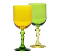 Krosno - Copas de Vino Tinto y Blanco de Colores, Mocktails y Agua - 2 x 300 ml - Colección Bubble - Verde y Naranja - Cristal sin Plomo - Pintadas a Mano