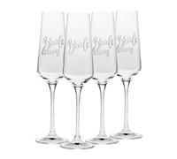 Krosno - Copas para champán y prosecco Bride & Team Bride de 180 ml - Juego de 4 piezas - Hechas a mano - Cristal - Decoración blanca mate - Para despedida de soltera y regalo para la novia