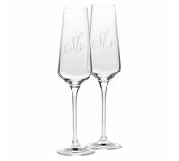 Krosno - Copas para champán y prosecco Mr & Mrs de 180 ml - Juego de 2 piezas - Hechas a mano - Cristal - Decoración blanca mate - Para bodas y regalo para parejas