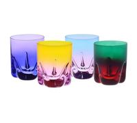 Krosno - Vasos de Whisky, Bebidas y Cócteles 250 ml - Set de 4 unidades en 4 colores únicos - Colección Aurora - Cristal sin Plomo - Pintados a Mano