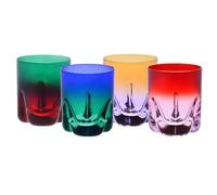 Krosno - Vasos de Whisky, Bebidas y Cócteles 250 ml - Set de 4 unidades en 4 colores únicos - Colección Aurora - Cristal sin Plomo - Pintados a Mano