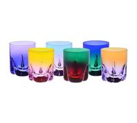 Krosno - Vasos de Whisky, Bebidas y Cócteles 250 ml - Set de 6 unidades en 6 colores únicos - Colección Aurora - Cristal sin Plomo - Pintados a Mano