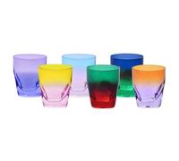 Krosno - Vasos de Whisky, Bebidas y Cócteles 260 ml - Set de 6 unidades en 6 colores únicos - Colección Aurora - Cristal sin Plomo - Pintados a Mano
