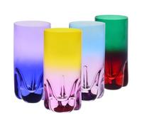 Krosno - Vasos para Bebidas, Agua y Zumos 300 ml - Set de 4 unidades en 4 colores únicos - Colección Aurora - Cristal sin Plomo - Pintados a Mano