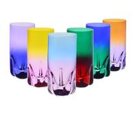 Krosno - Vasos para Bebidas, Agua y Zumos 300 ml - Set de 6 unidades en 6 colores únicos - Colección Aurora - Cristal sin Plomo - Pintados a Mano