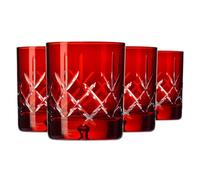 Krosno - Vasos para whisky, bourbon y escocés de 250 ml - Juego de 4 piezas - Colección Saga - Cristal - Hechos a mano - Rojos y tallados - Ideal como regalo