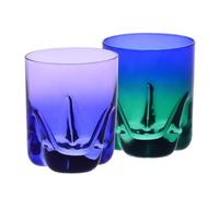Krosno - Vasos para whisky de 250 ml, juego de 4 piezas - Colección Aurora - Pintados y decorados a mano - Cristal sin plomo - Para bourbon, ron y cócteles - Regalo - Violeta y azul marino
