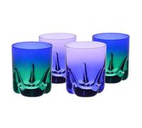 Krosno - Vasos para whisky de 250 ml, juego de 4 piezas - Colección Aurora - Pintados y decorados a mano - Cristal sin plomo - Para bourbon, ron y cócteles - Regalo - Azul marino y violeta