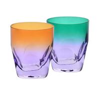 Krosno - Vasos para whisky de 260 ml, juego de 2 piezas - Colección Aurora - Pintados y decorados a mano - Cristal sin plomo - Para bourbon, ron y cócteles - Regalo - Naranja y violeta