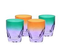 Krosno - Vasos para whisky de 260 ml, juego de 4 piezas - Colección Aurora - Pintados y decorados a mano - Cristal sin plomo - Para bourbon, ron y cócteles - Regalo - Naranja y violeta