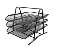 KROWN - Bandeja Organizadora de Escritorio Metalico, 2/3 Niveles para Folios, Hojas, Documentos, Oficinas, Bandeja de Cajón Fichero Estante, A4, Uso en Casa u Oficina, Color Negro (3 Niveles)