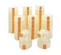 KROWN - Cinta Adhesiva, Celo Transparente 12/24 / 48 Uds. Para escuela, Cinta de Celofan, Suministros de Oficina, Cintas Papelería, Fixo, Pack Ahorro / 18mm x 35m (48 Rollos)