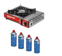 KROWN - Cocina Portatil de Gas Butano 227g, 4 Cartuchos K-250 de Gas Incluidos para Camping, Bombonas K-250