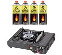 KROWN - Cocina Portatil de Gas Butano 227g, 4 Cartuchos K-250 de Gas Incluidos para Camping, Bombonas K-250