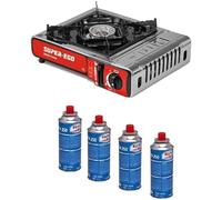 KROWN - Cocina Portátil SUPER EGO Sego Camp con 1 quemador y 2.2 kW, 4 Cartuchos de Gas Incluido, Cocina compacta y portátil, ideal para cocinar al aire libre.