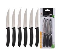 KROWN - Cuchillo Pack de 6 Cuchillos de Uso Diario. Juego de 6 Cuchillos de Carne. Mango Negro Resistente y Duradero. Cuchillo Apto para Mesa Carne, Pelador, Cocina. Set 6 Piezas