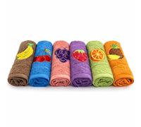 KROWN - Pack 6 Paños de Cocina 100% Algodón 50x50 cm | Rizo 500 g/m² Extra Absorbentes, Suaves y Duraderos con Bordado de Frutas