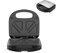 KROWN - Sandwichera Doble 750W con Placas Antiadherentes Triangulares, Libre de BPA, Indicador LED, Asa de Tacto Frío, Diseño Compacto en Acero y Negro (2 Sandwiches)