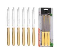 KROWN - Set 6 Cuchillos de Mesa Marfil 12,5cm Juego de 6 Cuchillos de Carne. Mango Negro Resistente y Duradero. Cuchillo Apto para Mesa Carne, Pelador, Cocina.