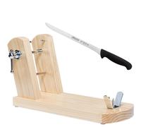 KROWN - Soporte Jamón Rioja + Cuchillo Jamonero de Arcos, Fabricado en ESPAÑA con Madera de Pino (Jamonero Natural + Cuchillo)