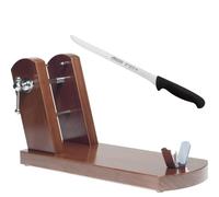 KROWN - Soporte Jamón Rioja + Cuchillo Jamonero de Arcos, Fabricado en ESPAÑA con Madera de Pino (Jamonero Nogal + Cuchillo)