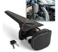 Krtopo Gancho de Seguridad para Volante con Doble Protección Antirrobo - Bloqueo de Volante para Coche con Inmovilizador Ajustable Universal Cubierta de Cuero 2 Llaves Negro Autocaravana SUV Furgoneta