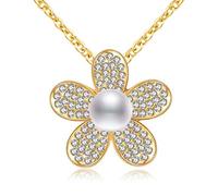 Kruckel Flower of LOVE and BEAUTY Champaign Gold plated necklace made with Swarovski® crystals & Pearl - 5161010