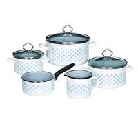 KRÜGER 99534 5 Unidades Conjunto de Esmalte Serie Baltrum, Blanco con Lunares Grises, 24 cm