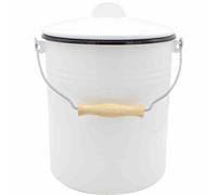 Krüger Basura, Cubo de Cesto Basura Esmalte 10L Blanco Tapa & Empuñadura Madera