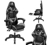 Krüger&Matz Silla Gaming Gaming con Función de Masaje GX-150 Silla con Reposapiés Extensible Soporte Lumbar Ajustable Ruedas de Goma de Piel Sintética Suave Color Negro Gris KM0790-G