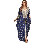 KRUIHAN Abaya Mujer Musulmana, Ropa de Manga Larga de Oración para Las Mujeres Musulmanas, Bordado Suelto con Flecos Kaftan Mujer Marroquí, Vestido Islamico Mujer de Ramadán Eid