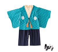 KRUIHAN Kimono Japonés Ropa De Bebé Buzo Bebe Disfraz Bebe Body Bebe Recien Nacido Kimono Japonés,Azul Lago,con 2 Pares de Calcetines,70(9-12 Meses)