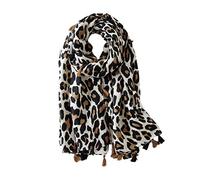 KRUIHAN Mujeres Largas Suaves Pañuelo Cuello - Moda Pañuelos Cuello Mujer Leopardo Mantón Noche Partido Accesorios con Borla Beige(Estilo B/Beige)