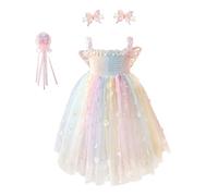 KRUIHAN Vestido Lencero Fruncido para Niñas con alas de Mariposa,Vestido de Princesa de Tul Brillante para la Fiesta de Cumpleaños de la Dama de Honor de la Niña de las Flores,con Caja de Regalo,130