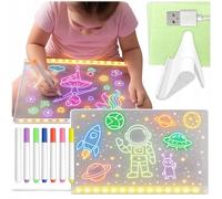 KRUMAD Tablero de dibujo LED con 7 rotuladores, pizarra luminosa acrílica transparente con alimentación USB, pizarra reutilizable con función de borrado, 30 x 20 cm, caja de luz para dibujar notas