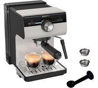 Krups Authentic, Cafetera Espresso Manual, 15 bares de presión, Espumador de leche, Ajuste Manual, Cuchara Medidora y Compactadora, depósito de 2 L de capacidad, Inox, XP381B