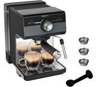 Krups Cafetera Espresso Manual, Authentic+, 15 bares de presión, Espumador de leche, Ajuste Manual, Cuchara Medidora y Compactadora, Depósito de 2 L de capacidad, Negra, XP384G