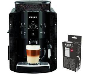 Krups Essential, Cafetera Superautomática + Kit descalcificación, Deposito de agua de 1,7 L, Panel de control fácil de usar, Molinillo cónico con 3 ajustes de molienda, Espumador de leche, EA8108OM
